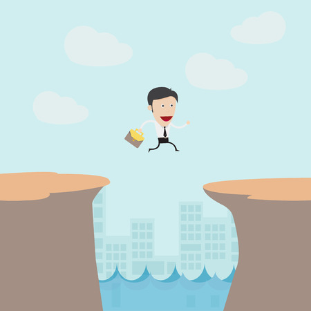 Businessman jumping from moutain のイラスト素材