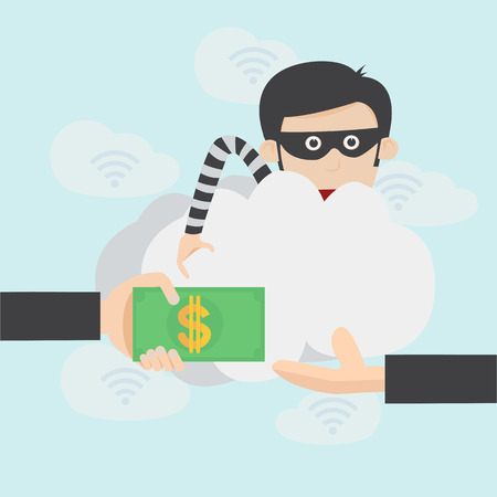 Hacker steal money over the online internet のイラスト素材