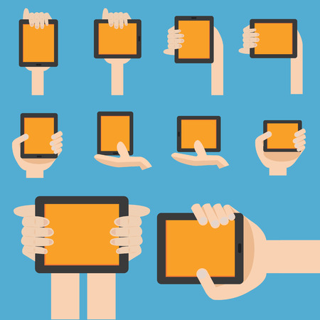 Hand hold mobile device in flat design  のイラスト素材
