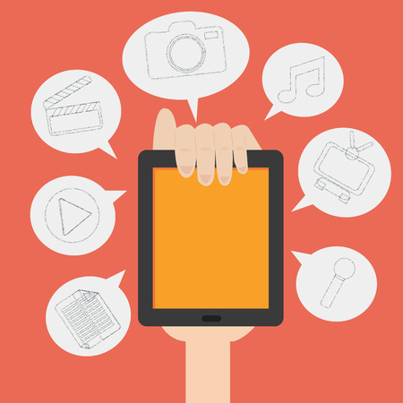 Hand hold a tablet for multimedia and communication concept のイラスト素材
