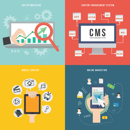 Element of SEO CMS mobile and marketing concept icon in flat design のイラスト素材