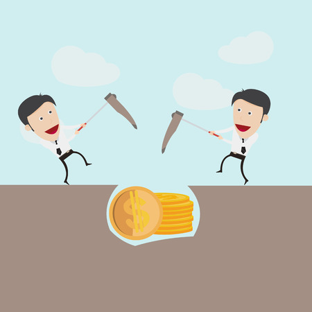 Dig the idea, Businessman unearthing the money concept のイラスト素材