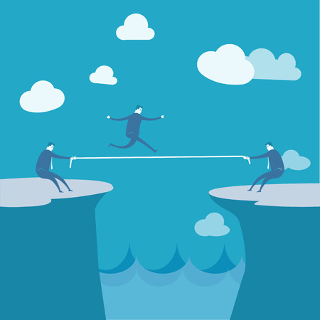 Businessmen Pulling together on a cliff のイラスト素材