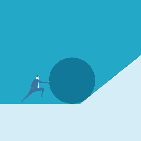 businessman pushing concrete ballのイラスト素材