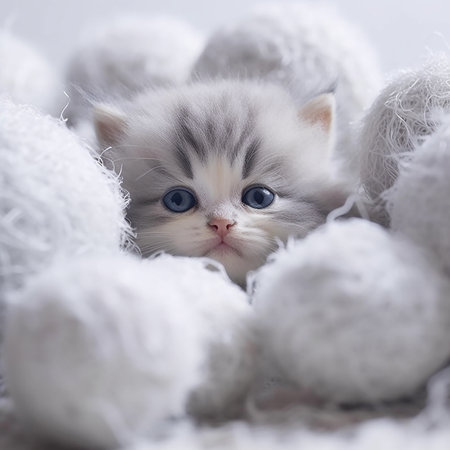 Cute little kitten on a white background. Kitten with blue eyesの素材