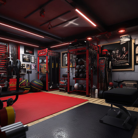 Interior of a fitness club. 3D rendering. Virtual reality.の素材