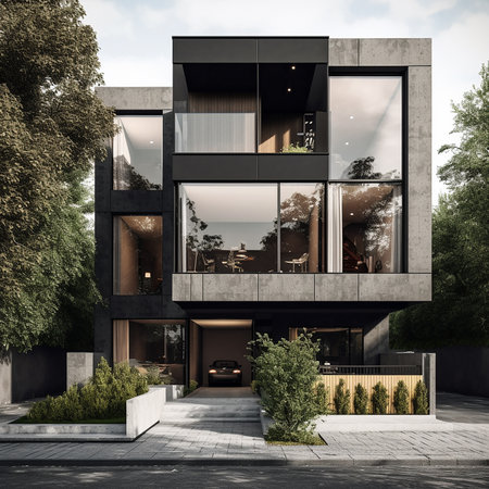 Exterior of a modern house. 3d rendering, 3d illustration.の素材
