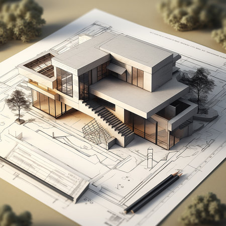 3d rendering of modern cozy house on the hill with garage.の素材