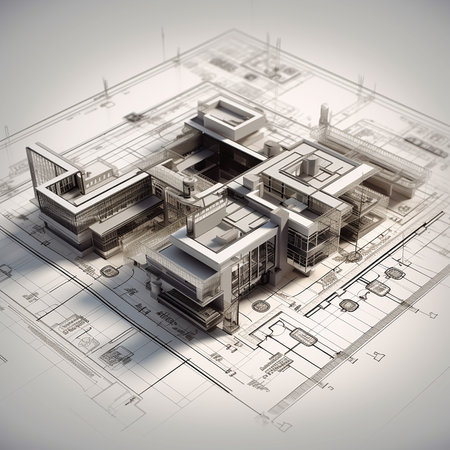 Architectural drawing of a modern house. 3D rendering.の素材
