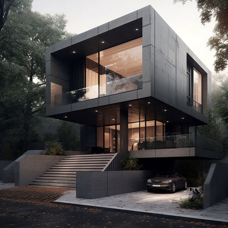 3d rendering of modern cozy house with garage for sale or rentの素材