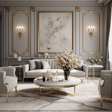 Luxury living room interior in classic style. 3d renderの素材
