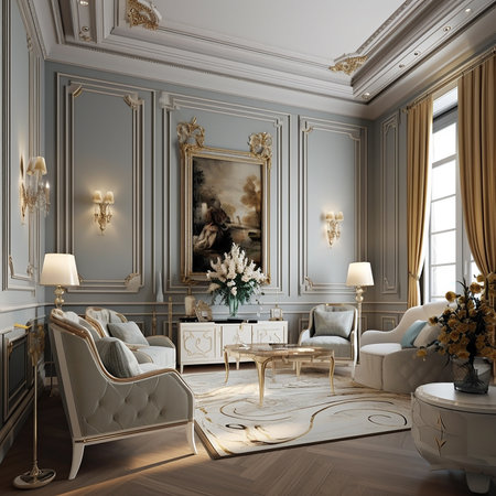 Luxury classic interior of the room. 3D render.の素材