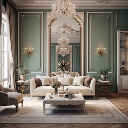 Luxury living room interior in classic style. 3d renderの素材