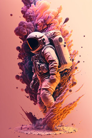 Astronaut in space. Mixed media. 3D illustration.の素材