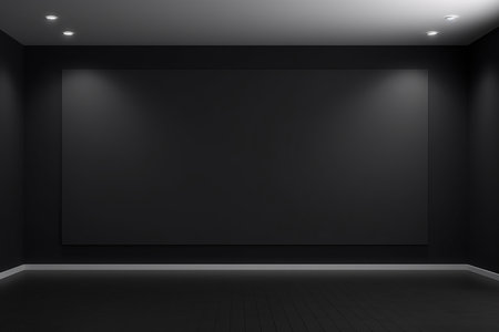 3d render of empty black room with black wall and white floorの素材