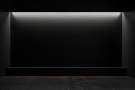 Black wall in the dark room. 3d rendering. Mock up.の素材