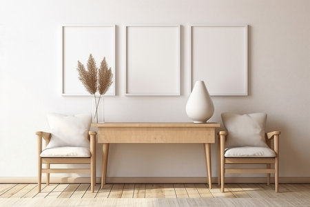 Mock up poster frame in interior background, Scandinavian style, 3D renderの素材