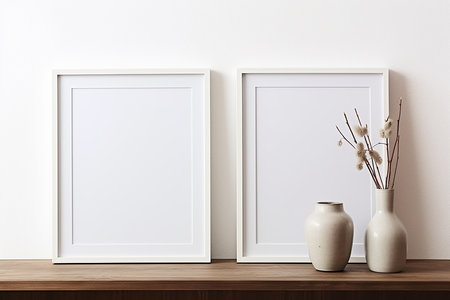 White frame mockup with vase and dried flowers. 3d renderの素材