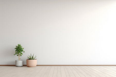 interior with plant and blank wall, 3d render illustration mock upの素材