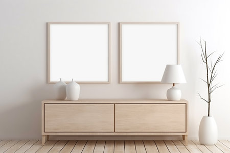 Mock up poster frame in modern interior background, 3D renderingの素材