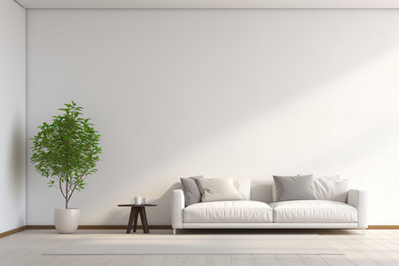 interior with a white sofa, a coffee table and a plant. 3d renderingの素材