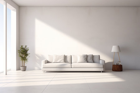 White living room interior with a white sofa and a lamp. 3d rendering mock upの素材