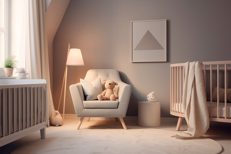 Mock up poster frame in children room interior background, 3d renderの素材