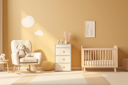 Baby room interior with armchair and cradle - 3D Renderingの素材