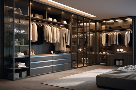 3d rendering luxury and fashionable living room and bedroom with wardrobe designの素材
