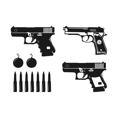 pistol and bullet designs of various typesのイラスト素材