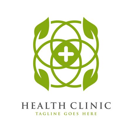 health symbol logo design and leavesのイラスト素材