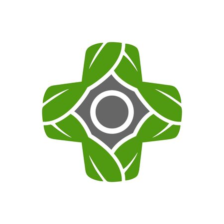 leaf plus medical symbol logo designのイラスト素材