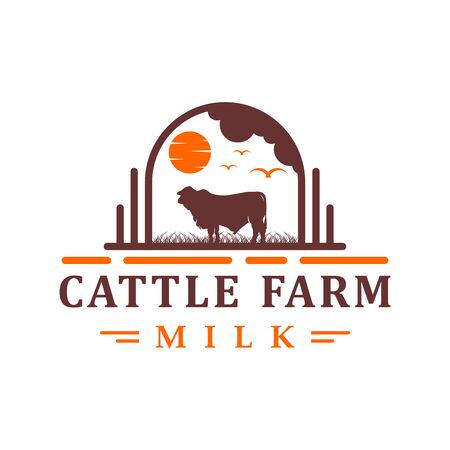 vintage angus cow logo design templateのイラスト素材
