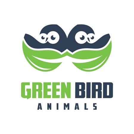bird logo design and green leafのイラスト素材