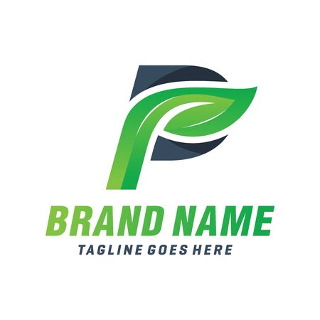 natural leaf logo design letter Pのイラスト素材