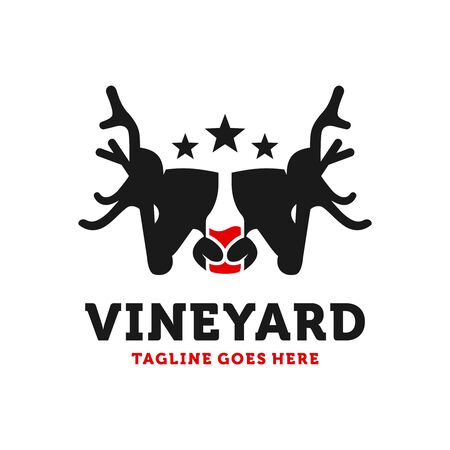 wine bottle and deer head logo designのイラスト素材