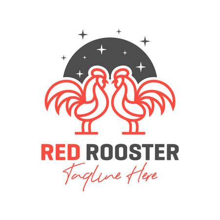 two red rooster illustration outline logo design your companyのイラスト素材