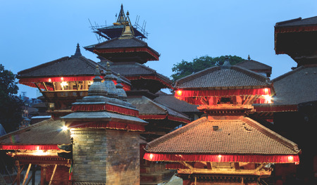 It is the view of temples at Kathmandu durbar square in the evening.の写真素材