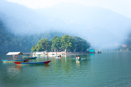 The Taal Barahi Temple is in the middle of the phewa lake in Pokhara,Nepalのeditorial素材