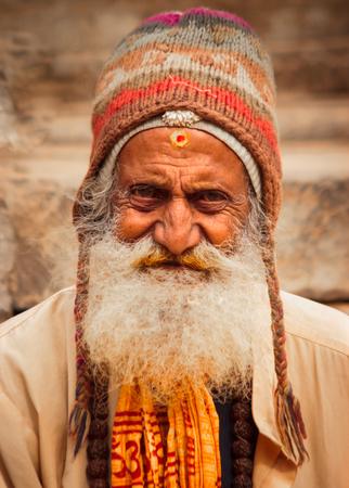 A portrait of an old man in Kathmandu,Nepal.のeditorial素材