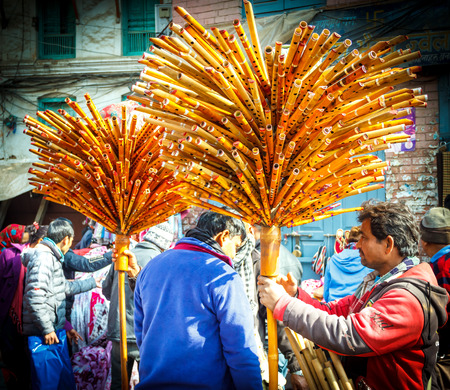 Flute Sellers in Indrachowk,Kathmandu,Nepal.のeditorial素材