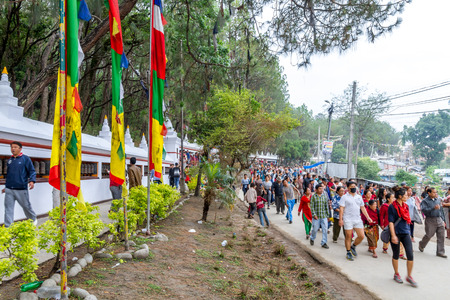 Kathmandu,Nepal - May 21,2016 : Prayers are walking to round the Swayambhunath Stupa on Buddha Jayanti or Buddha's Birthday.のeditorial素材