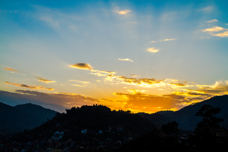 Beautiful Sky with colors at the Sunset time,view seen from Swayambhunath Stupa,Kathmandu,Nepal.の写真素材