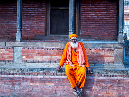 Kathmandu,Nepal - Feb 3,2016: Colorful Sadhu at Mahashivatri Festival in Pashupatinath Temple,Kathmandu,Nepal.のeditorial素材