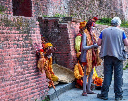 Kathmandu,Nepal - Feb 3,2016: Colorful Sadhu at Mahashivatri Festival in Pashupatinath Temple,Kathmandu,Nepal.のeditorial素材