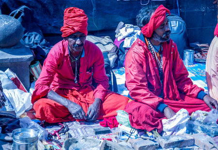 Kathmandu,Nepal - Feb 24,2017: Colorful Sadhu at Mahashivatri Festival in Pashupatinath Temple,Kathmandu,Nepal.のeditorial素材