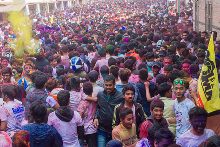 Kathmandu Nepal -Mar 1,2018: Hol is a Hindu spring festival celebrated mainly in Nepal and India.Holi,It is also known as the "festival of colours". It signifies the victory of good over evil.Holi is an ancient Hindu religious festival which has nowadays のeditorial素材