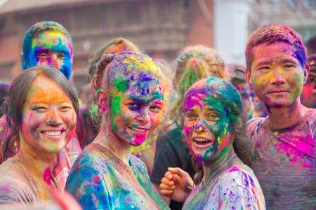 Kathmandu Nepal -Mar 1,2018: Hol is a Hindu spring festival celebrated mainly in Nepal and India.Holi,It is also known as the "festival of colours". It signifies the victory of good over evil.Holi is an ancient Hindu religious festival which has nowadays のeditorial素材