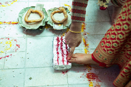 Nepalese Bride and Groom Performing Hindu Wedding Rituals  at Marriage Ceremony in Kathmandu,Nepal.