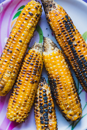 Delicious roasted himalayan corn on the plateの写真素材